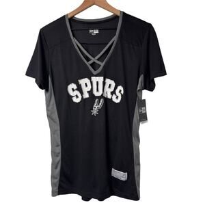 NEW ERA SPURS SAN ANTONIO BLACK GREY WOMEN T-SHIRT SIZE LARGE BRAND NEW WITH TAG